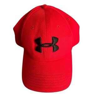 Under armor baseball truckers cap hat red & black L/XL Elastic band EUC